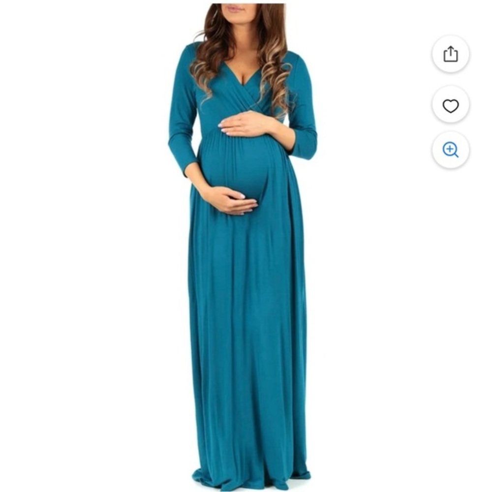 Mother Bee Maternity Maxi blue teal maxi Dress baby shower gender reveal size L